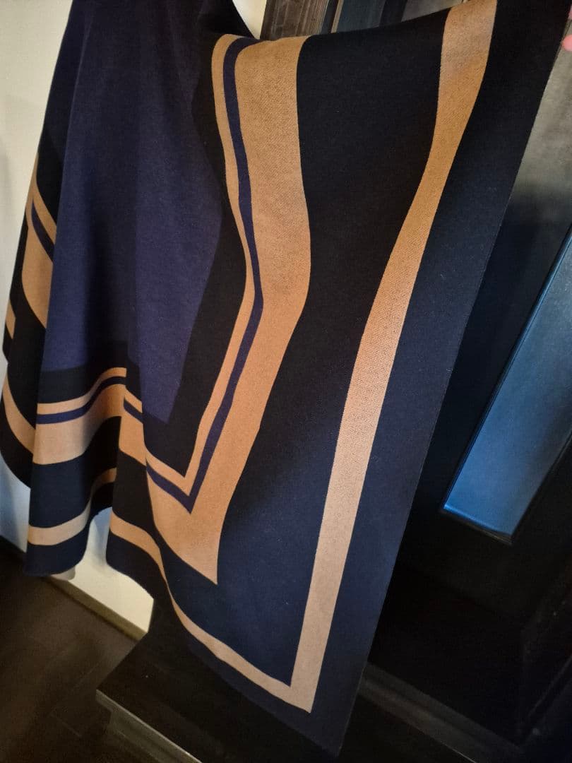 Chloe ネイビー ベージュ ストライプ ポンチョ レザーベルト