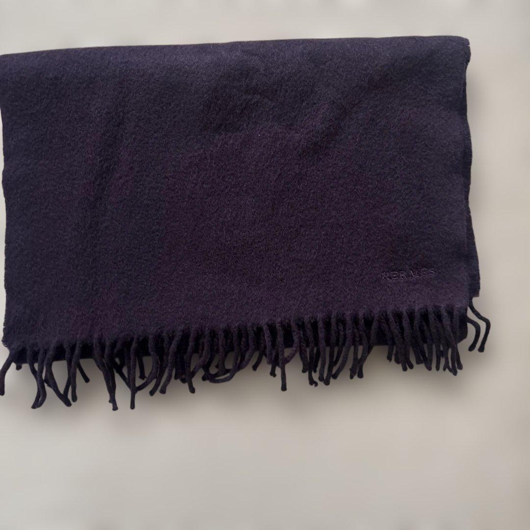 エルメス　カシミヤマフラー　ダークパープル