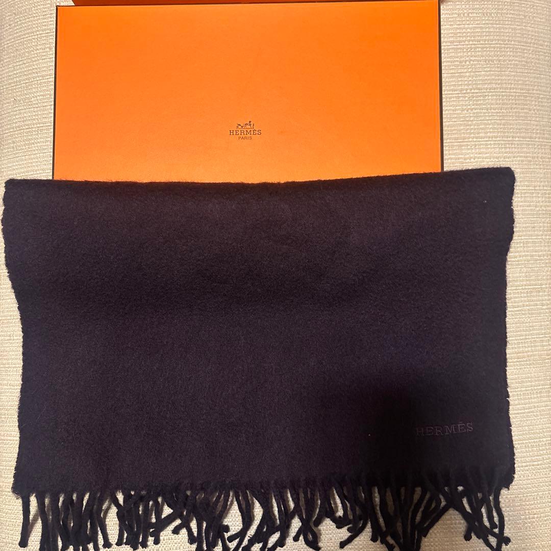 エルメス　カシミヤマフラー　ダークパープル