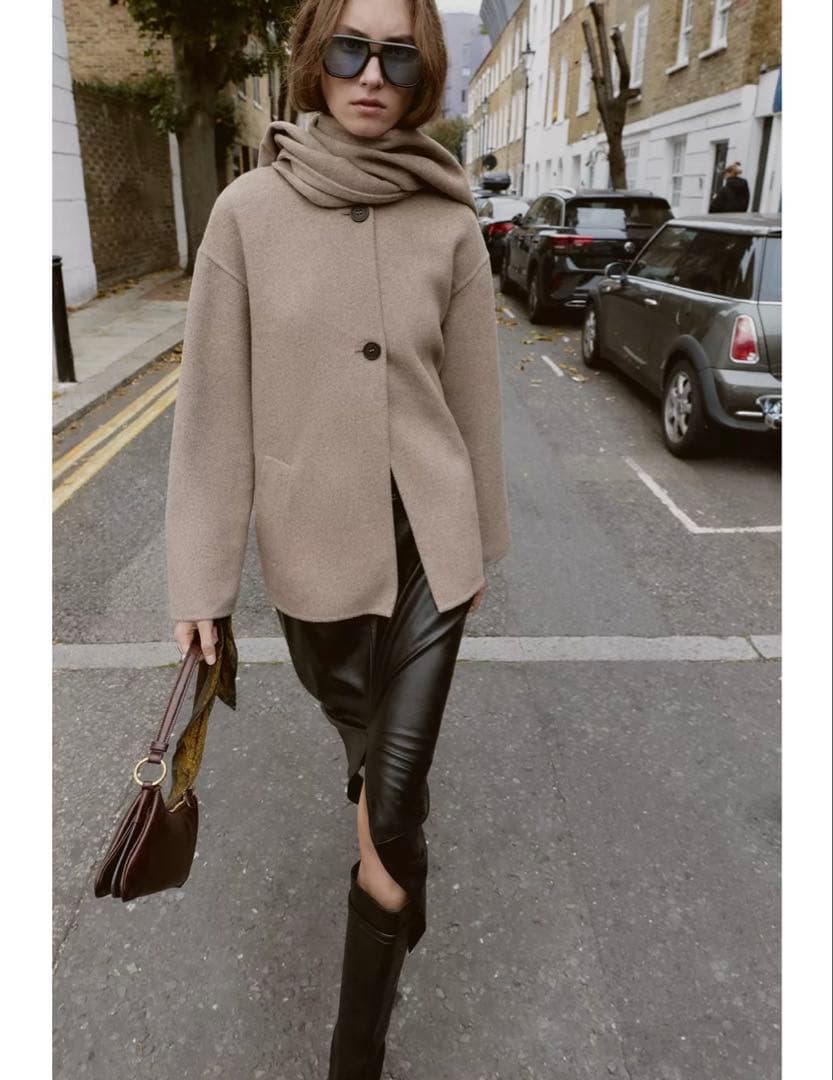 ZARA 新品未使用　ウールショートスカーフ付コート　ベージュ