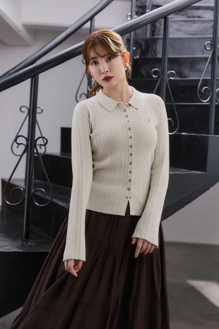 完売商品　herlipto Trois Rib Knit Polo Top M