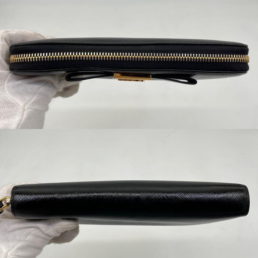 PRADA 長財布 ラウンドファスナー ロゴ金具 リボン サフィアーノレザー 黒