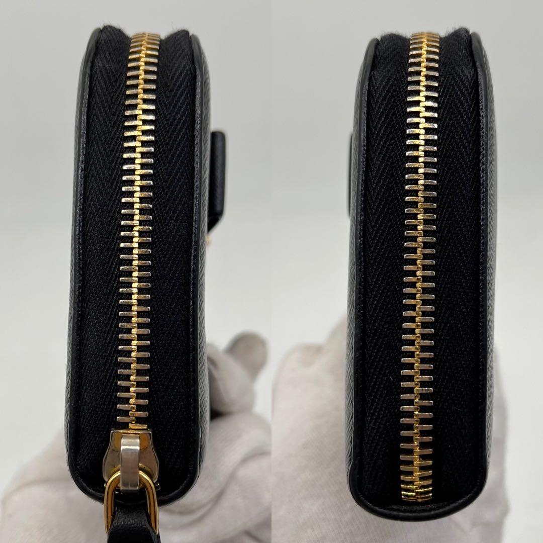 PRADA 長財布 ラウンドファスナー ロゴ金具 リボン サフィアーノレザー 黒