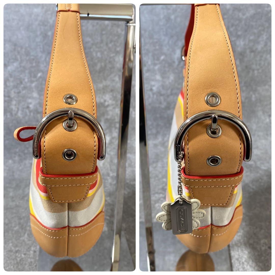 極美品　コーチ アクセサリーポーチ ワンショルダー ストライプ　マルチカラー