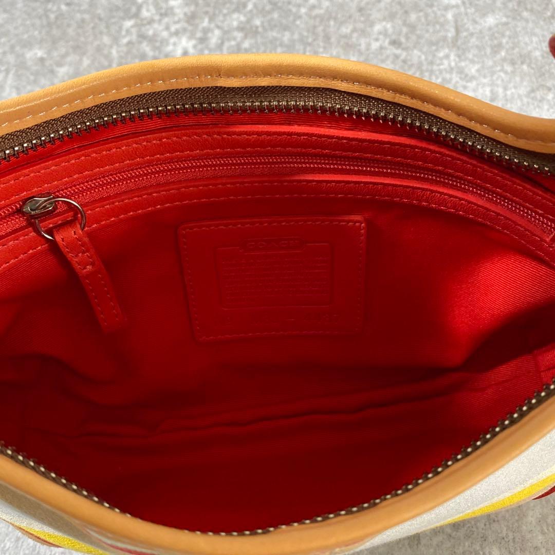 極美品　コーチ アクセサリーポーチ ワンショルダー ストライプ　マルチカラー