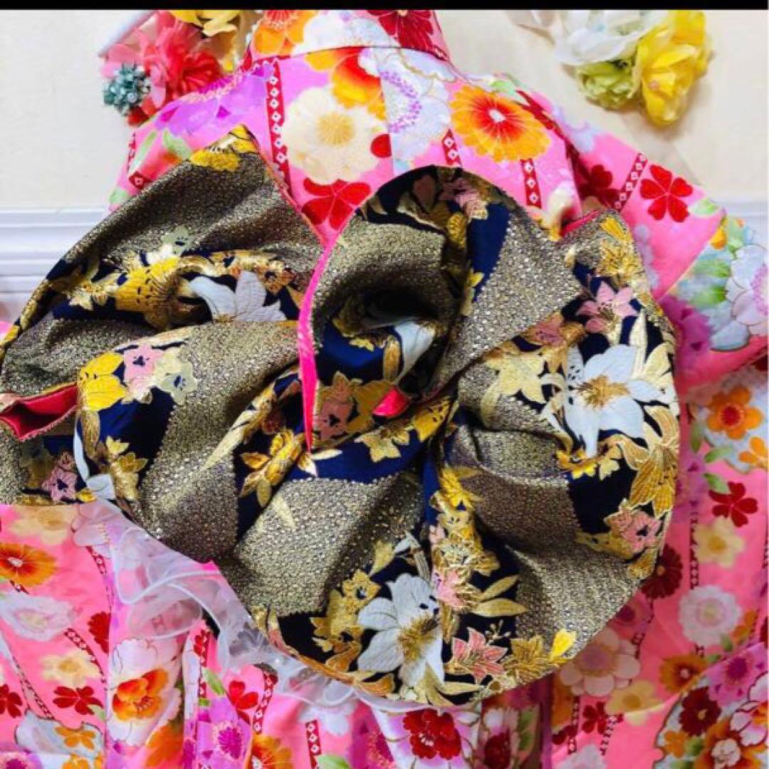 七五三七歳❣️四つ身着物未使用⭐︎ピンク花々金彩煌びやか絢爛⭐︎完全フルセット激可愛い