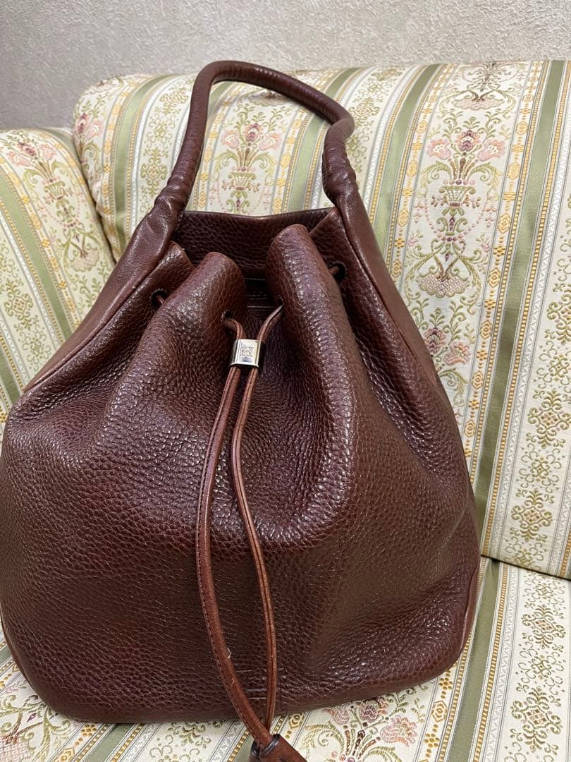 HIROFU ブラウンレザー巾着　バケツ型ショルダーバッグ