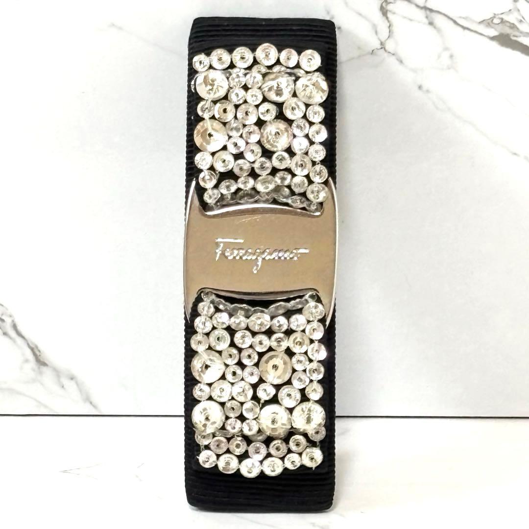 美品✨ サルヴァトーレフェラガモ ヘアバレッタ リボン ラインストーン付