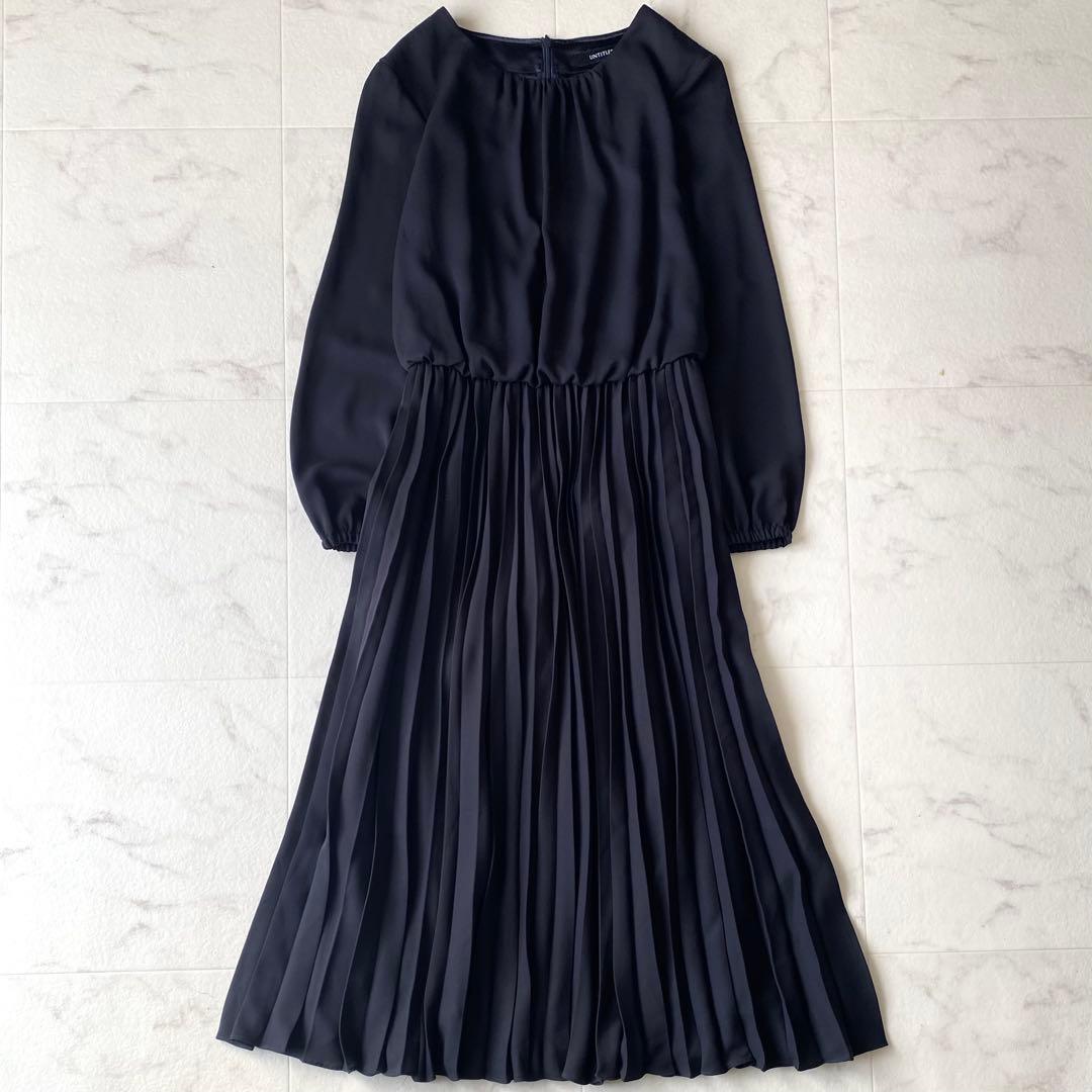 2024.極美品.定価3.3万☆アンタイトル 洗える プリーツワンピース 濃紺