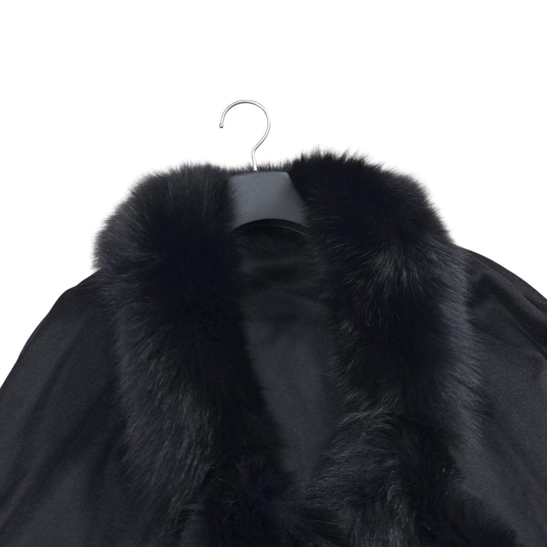カシミヤ100% フォックス トリミング ポンチョ リアルファー レディース