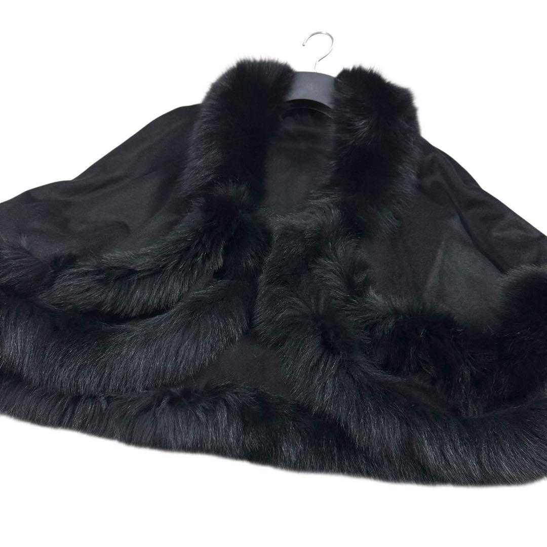 カシミヤ100% フォックス トリミング ポンチョ リアルファー レディース