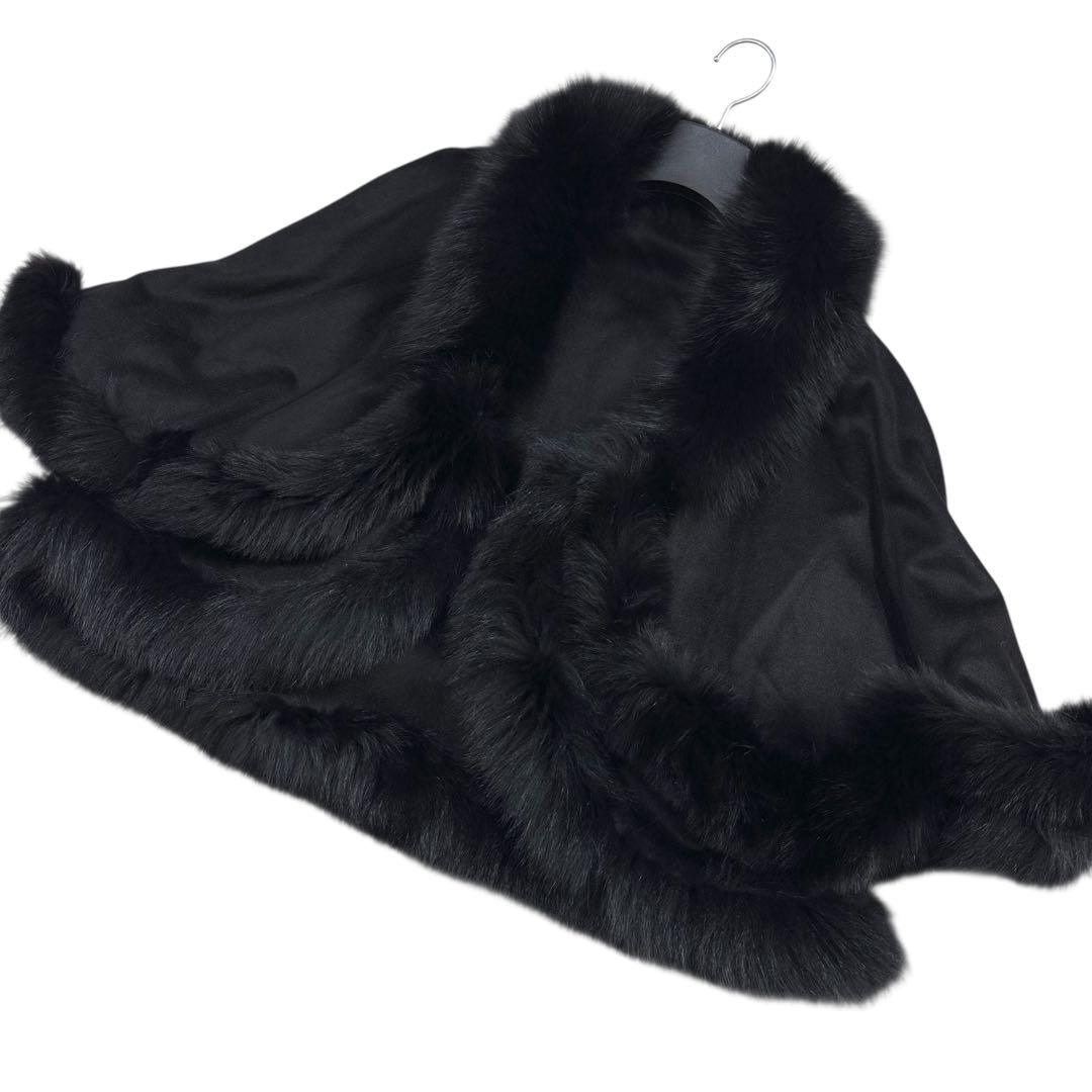 カシミヤ100% フォックス トリミング ポンチョ リアルファー レディース