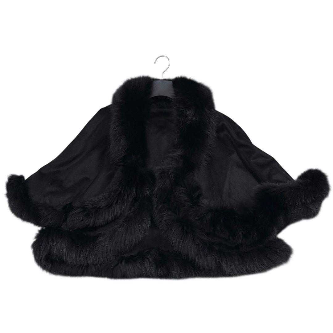 カシミヤ100% フォックス トリミング ポンチョ リアルファー レディース