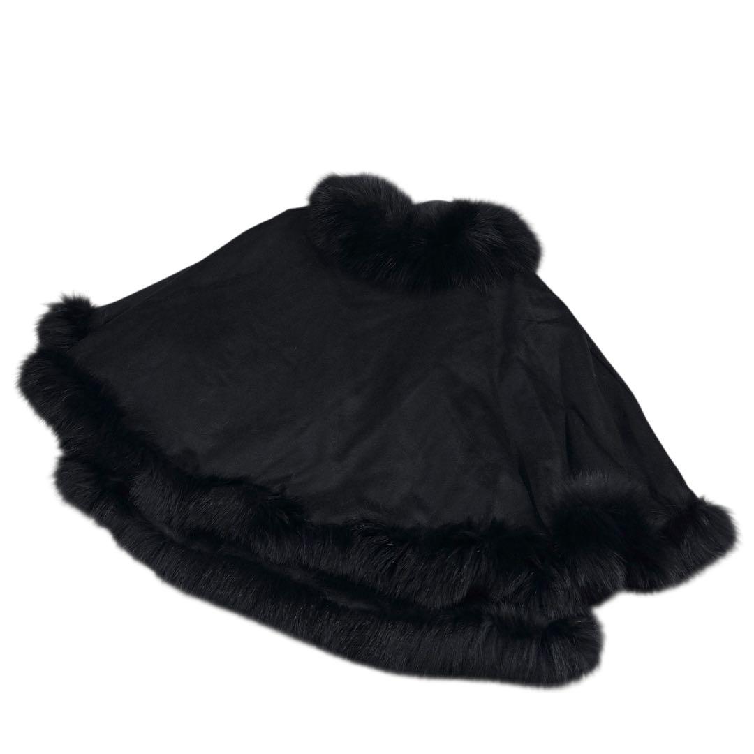 カシミヤ100% フォックス トリミング ポンチョ リアルファー レディース