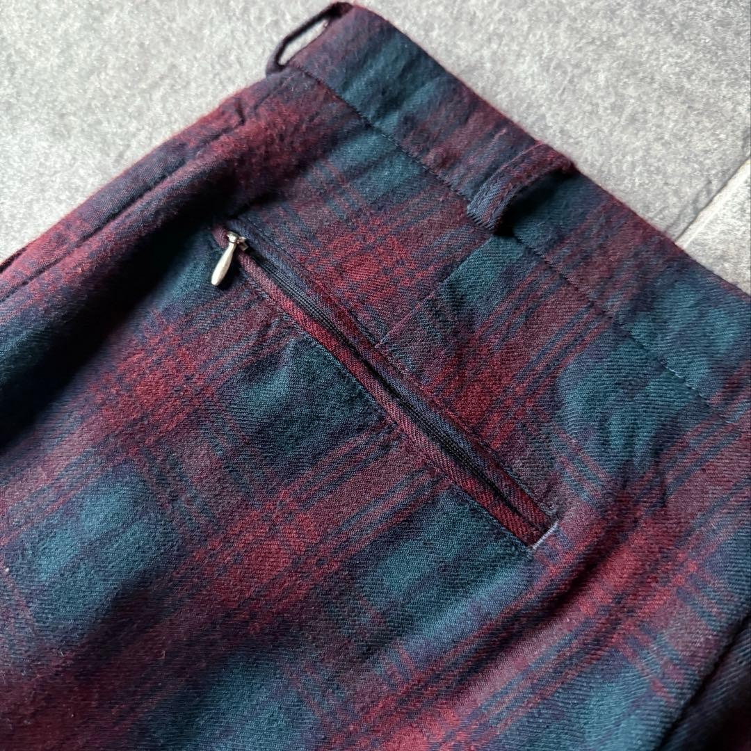 80s チェック ウールスラックス \"ボルドー×ダークグリーン\" W34