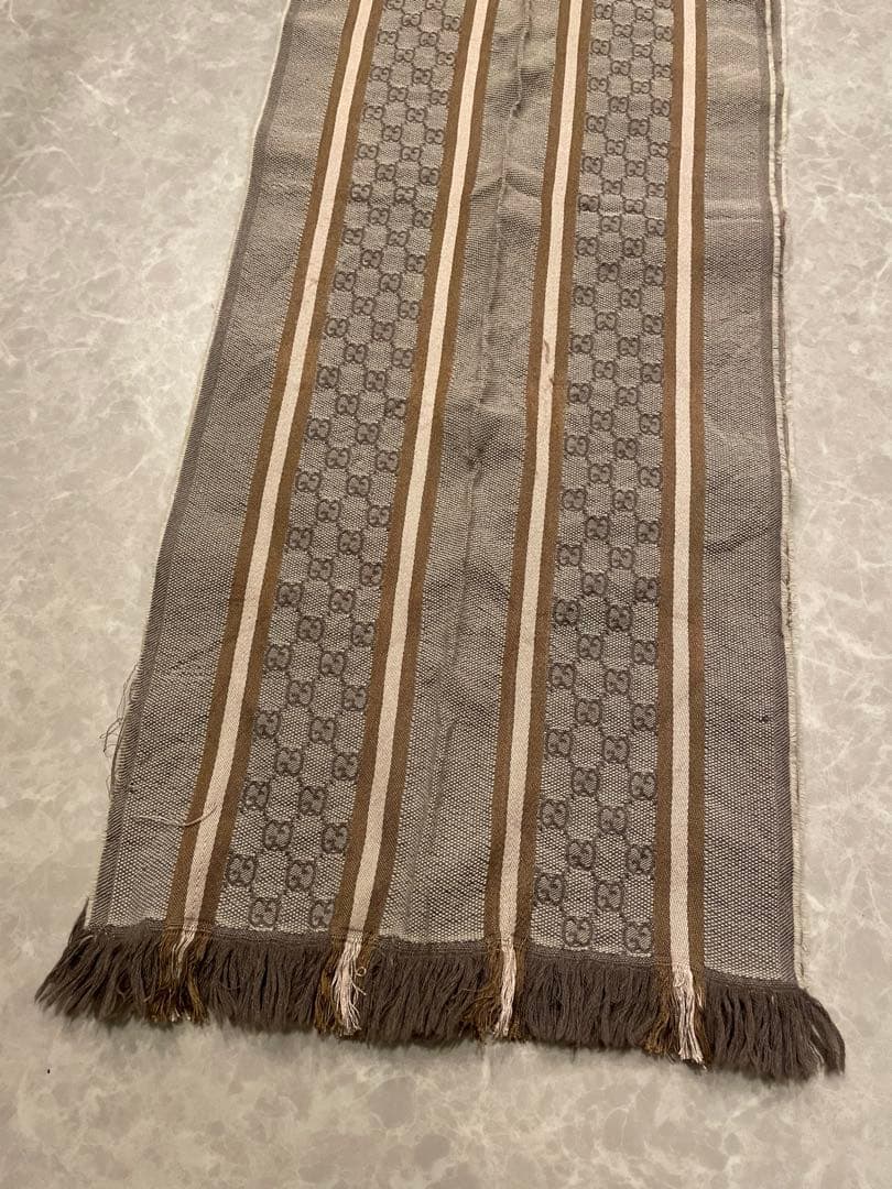 GUCCI グッチ GGロゴウール混マフラー ベージュ