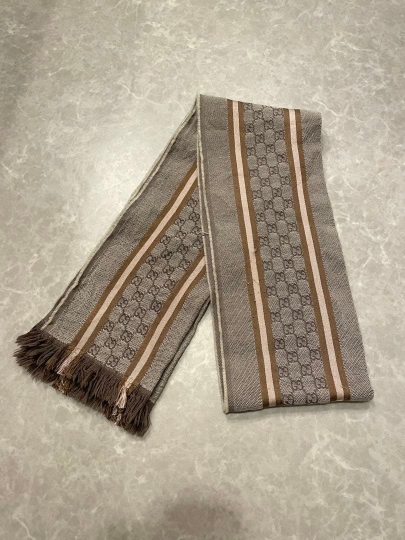 GUCCI グッチ GGロゴウール混マフラー ベージュ