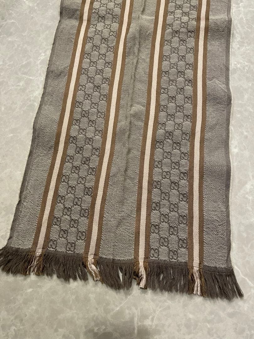GUCCI グッチ GGロゴウール混マフラー ベージュ