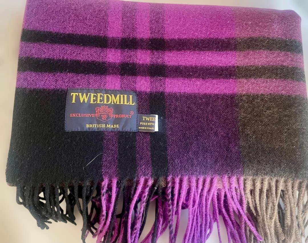 【TWEEDMILL/ツイードミル】 大判チェックストール パープルC