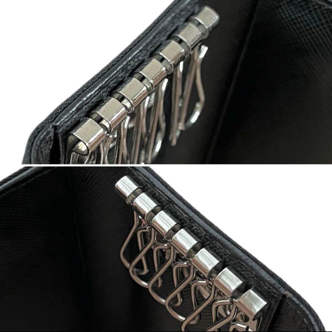 美品 PRADA ロゴプレート キーケース 6連 ナイロン ブラック M223