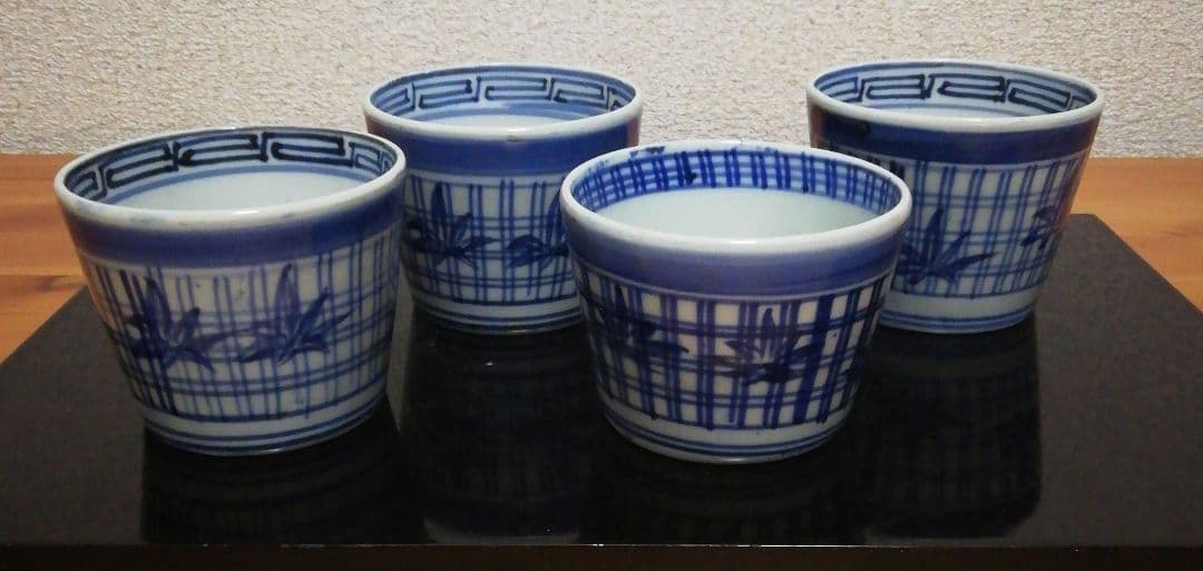 古伊万里　染付　蕎麦猪口　紅葉図　四客　食器