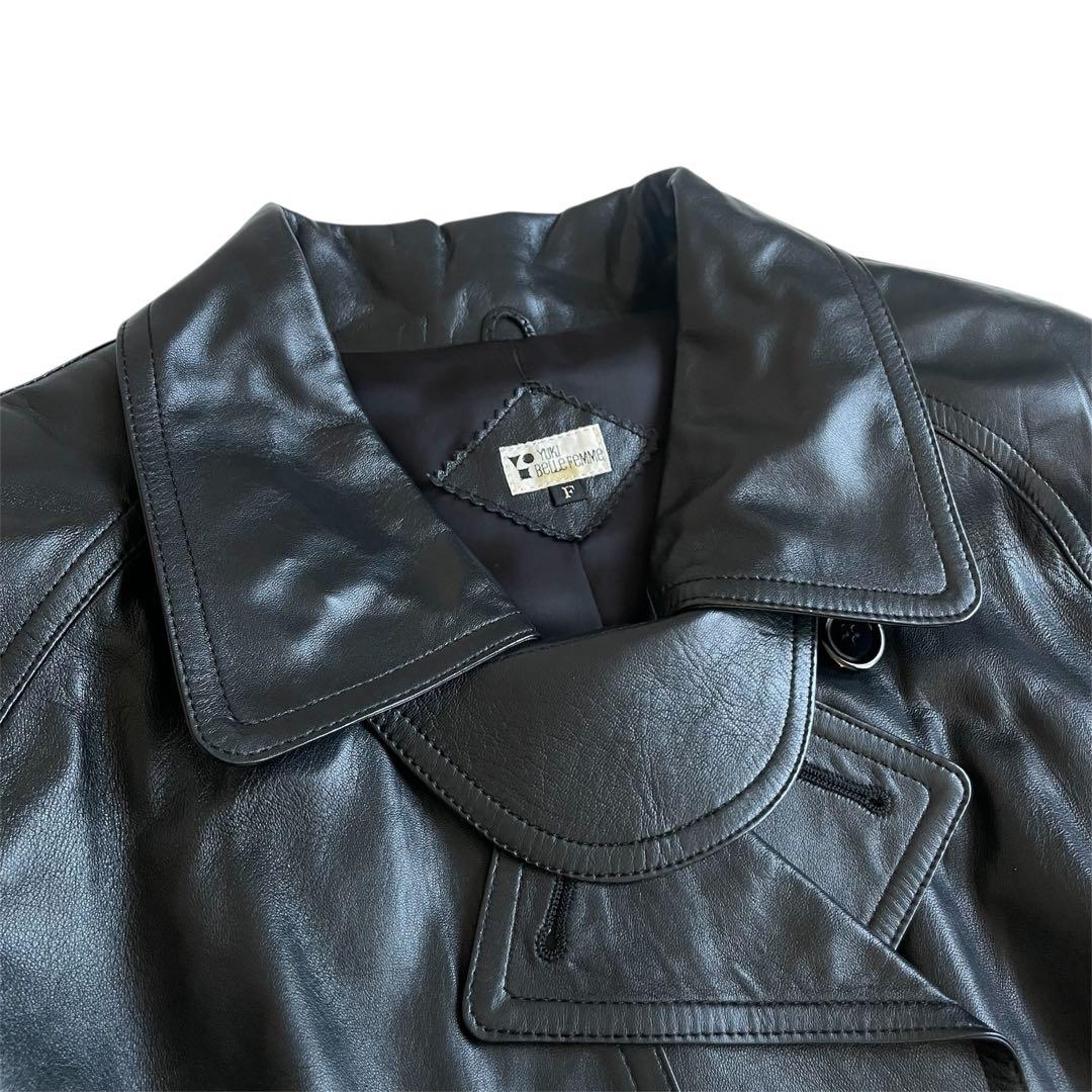 ユキ ベルファム 羊革 ラムレザー トレンチコート ベルトデザイン仕様 ブラック