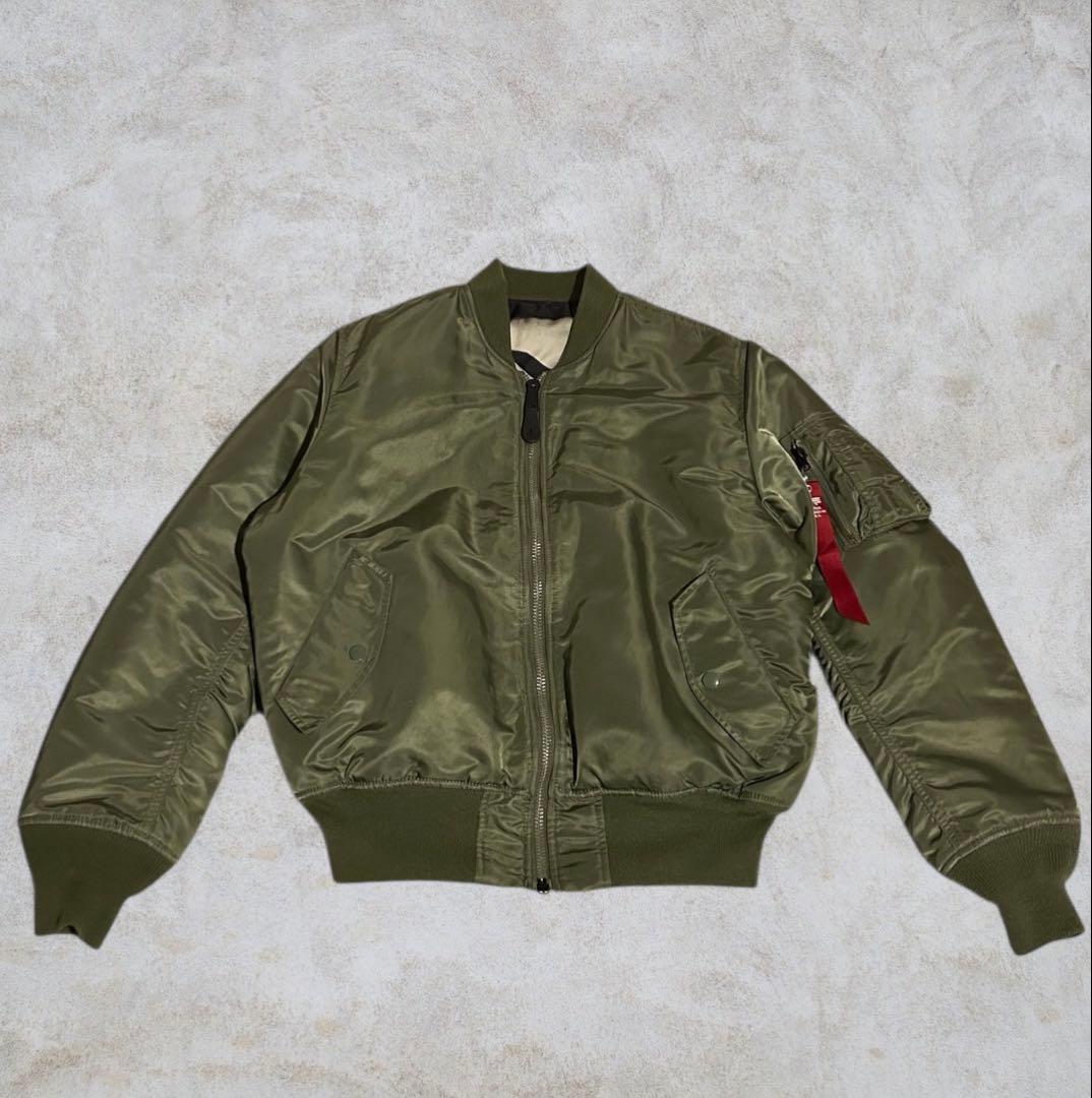 【希少】リバーシブル ALPHA MA-1 戦闘機柄 セージグリーン カーキ　M