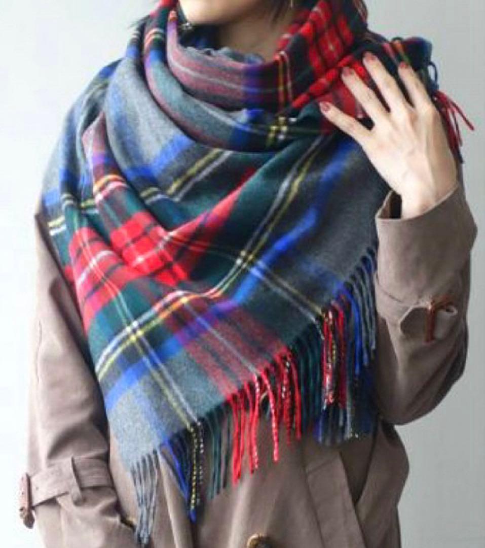 新品希少TWW◆大判カシミヤ混ストール3万グレースチュワート　検)ジョンストンズ