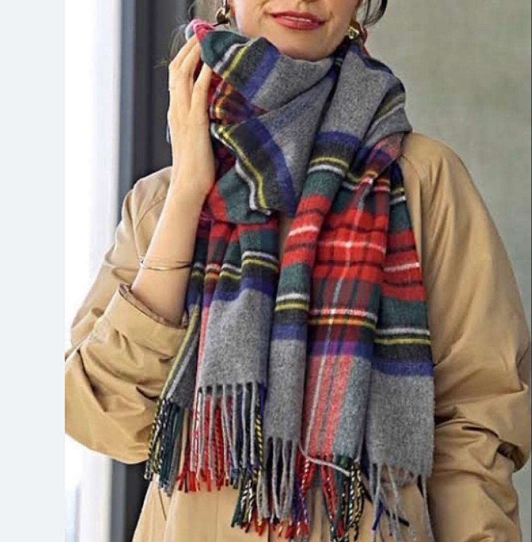 新品希少TWW◆大判カシミヤ混ストール3万グレースチュワート　検)ジョンストンズ