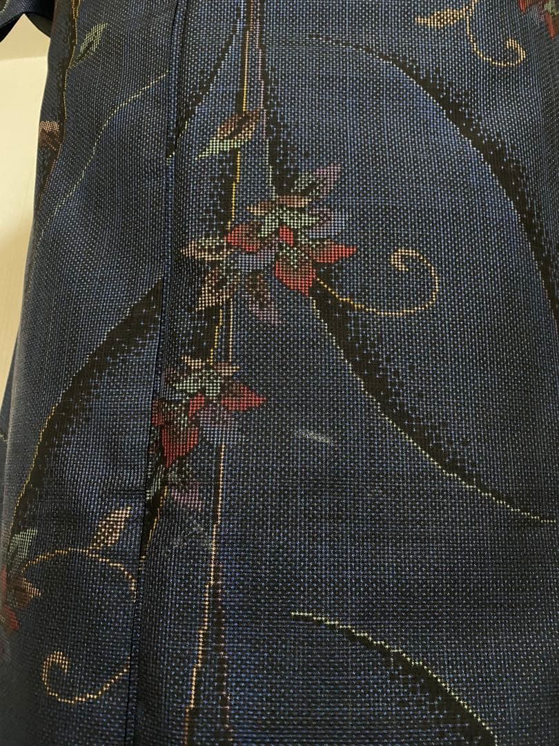 トールサイズ　本場奄美大島紬　正絹　花唐草　裄71　身丈171