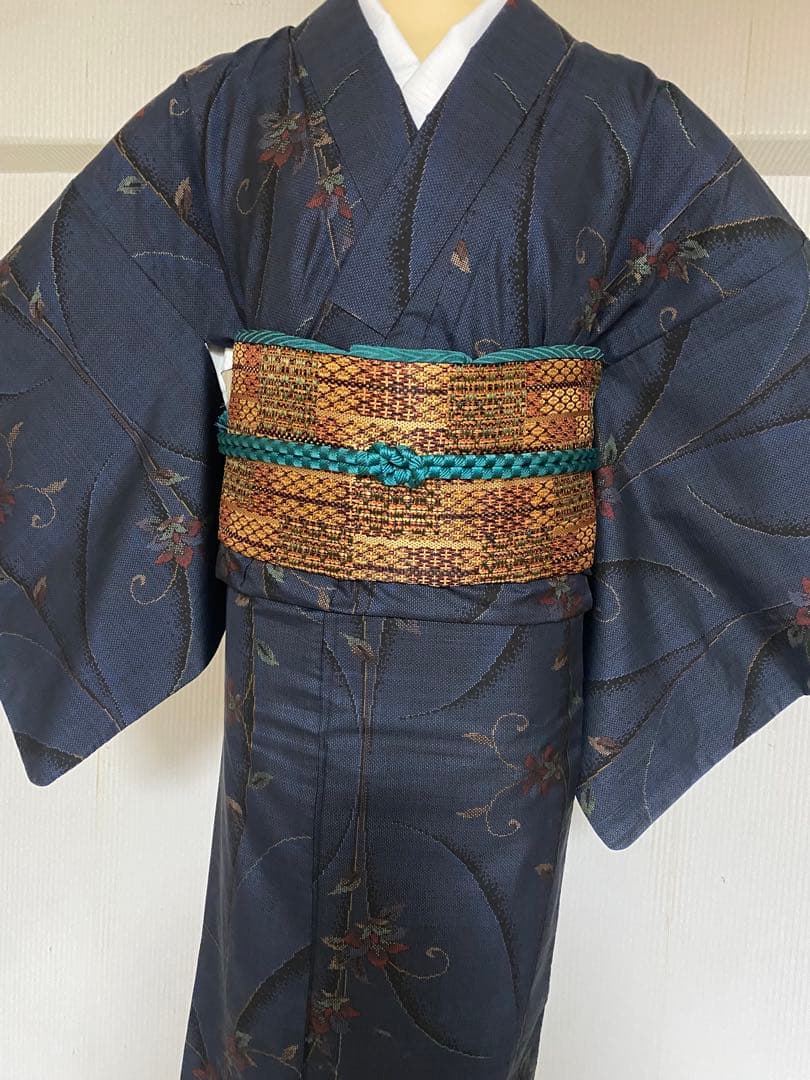 トールサイズ　本場奄美大島紬　正絹　花唐草　裄71　身丈171