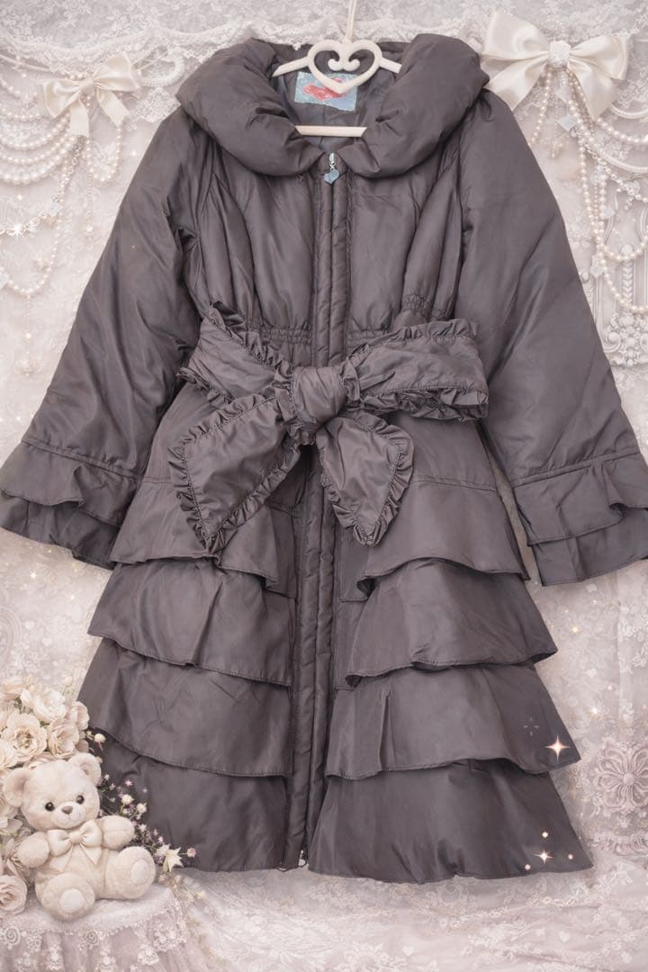 ❤️新品タグ付き＆Love❤️ダウンコート LL 美シルエット Aライン フリル
