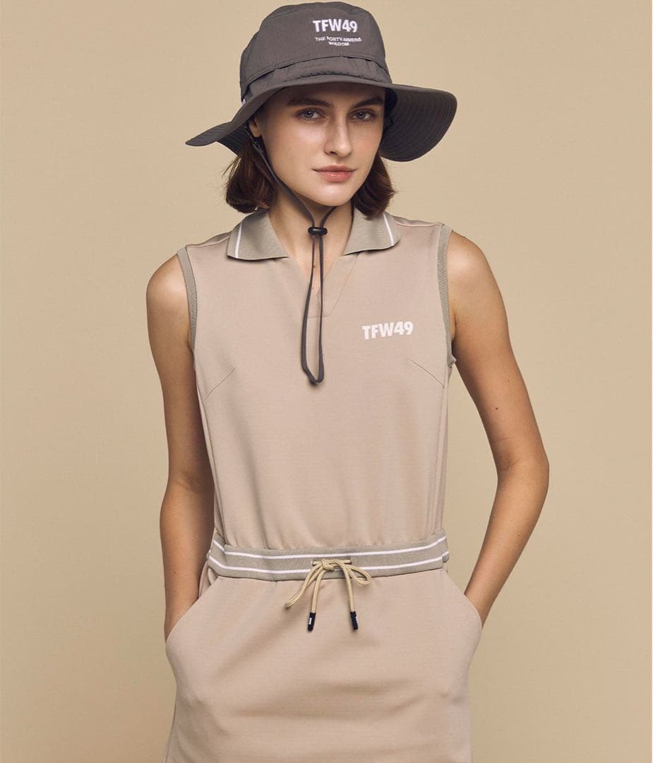 TFW49 SLEEVELESS ONEPIECEベージュポロワンピースサイズM