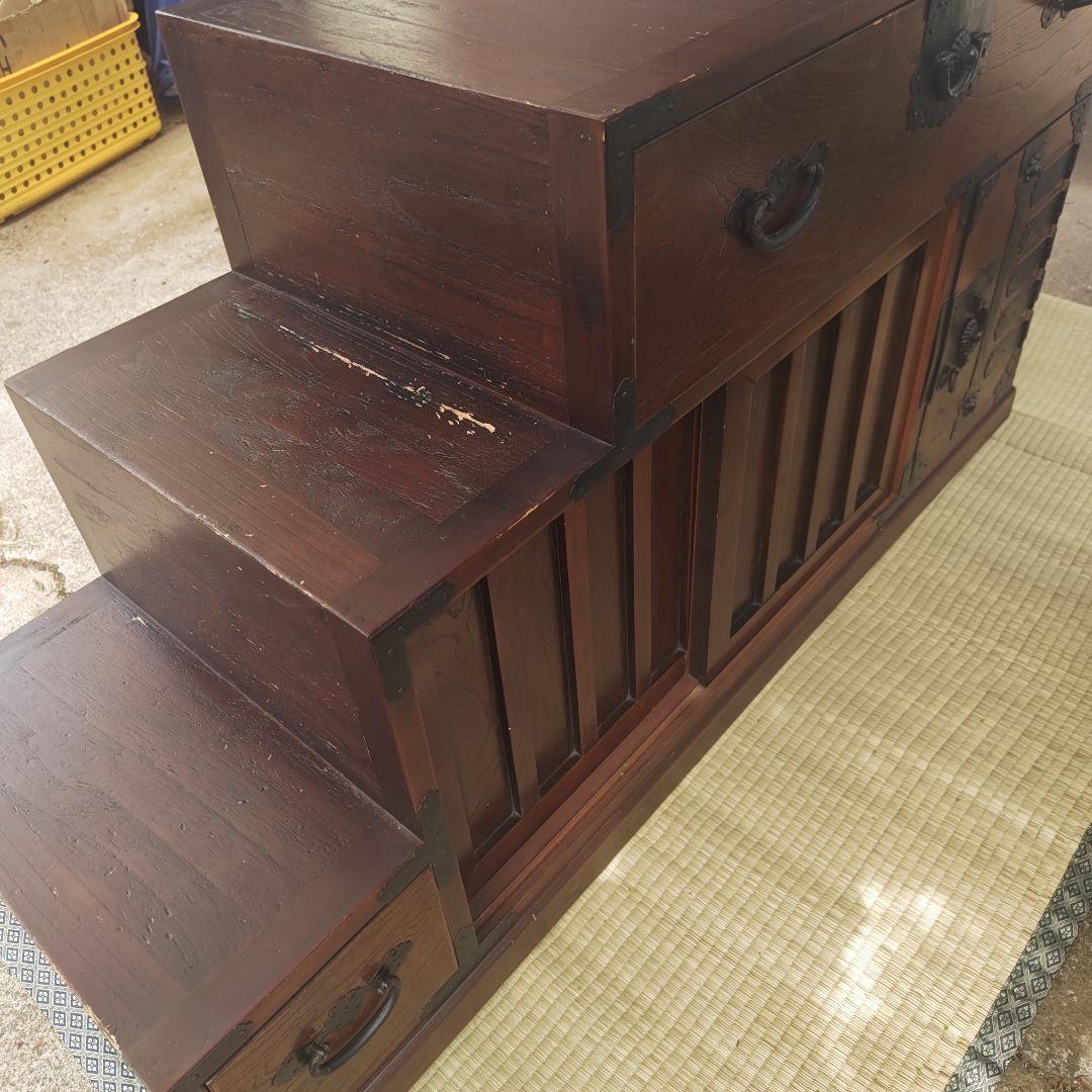 昭和レトロ　階段桐タンス　飾り棚　古民家　当時物　W117㌢