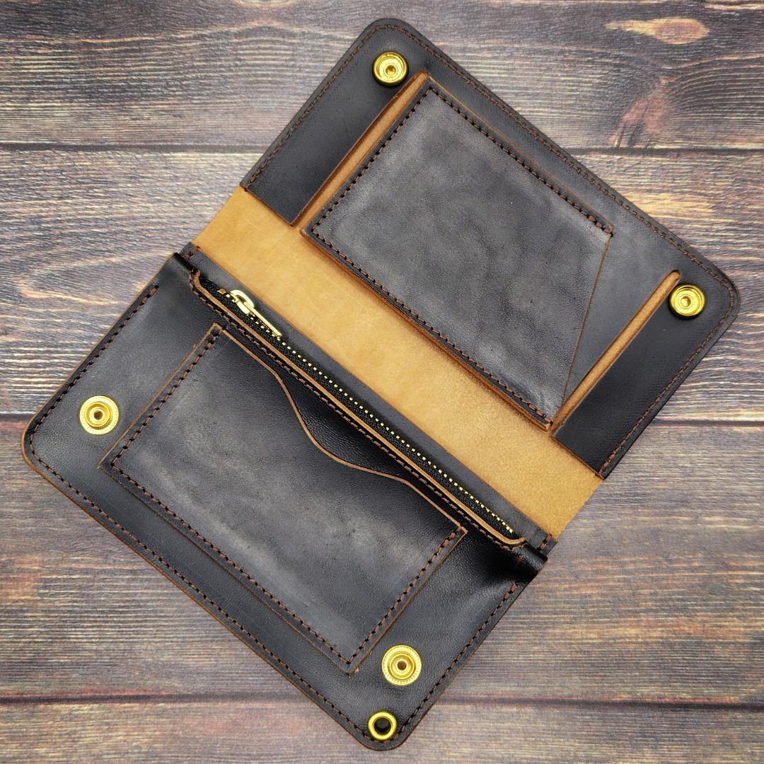 ミドルトラッカーウォレット ホースバット 本革 茶芯ブラック