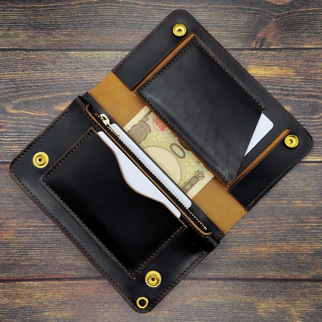 ミドルトラッカーウォレット ホースバット 本革 茶芯ブラック