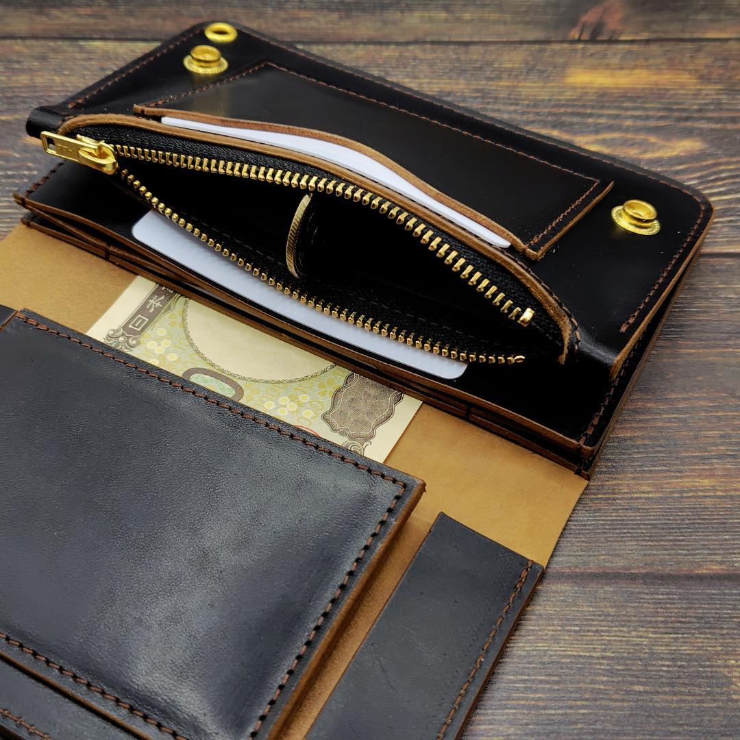 ミドルトラッカーウォレット ホースバット 本革 茶芯ブラック