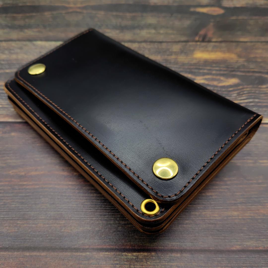 ミドルトラッカーウォレット ホースバット 本革 茶芯ブラック