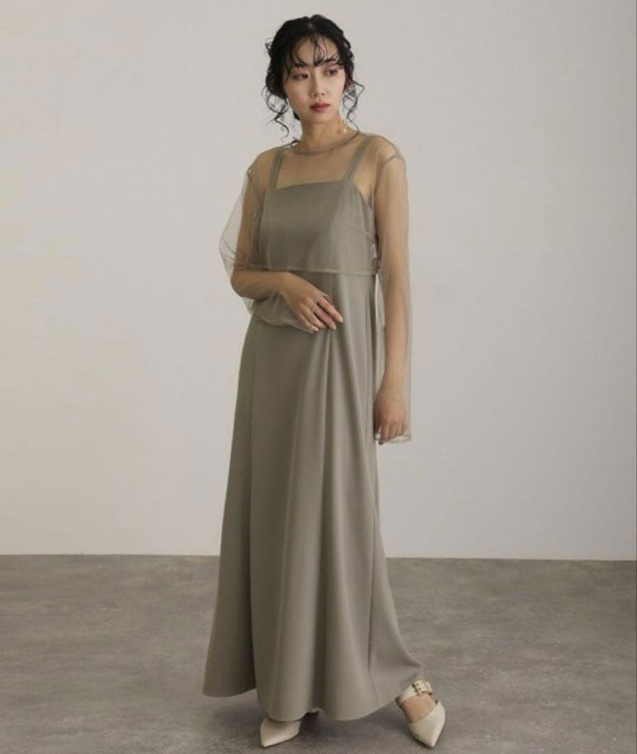 【atlo】3way オケージョンドレス　フリルオフショル　ベージュ Mサイズ