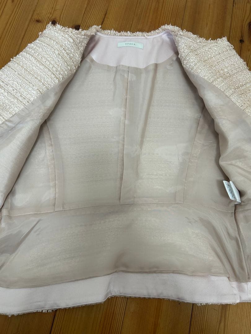 新品未使用タグ付き　EPOCA ４０　ノーカラーツイードジャケット　くすみピンク