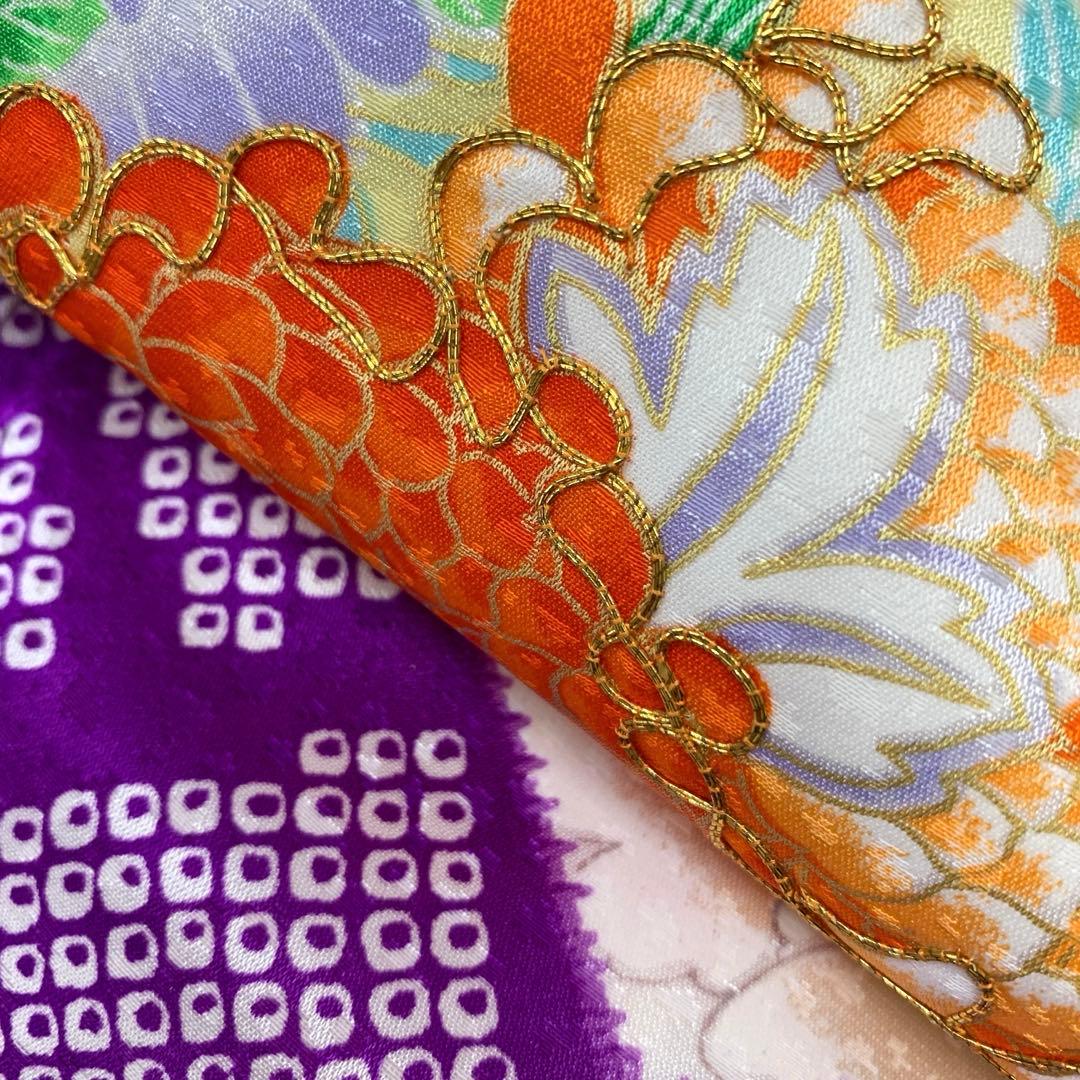 510agu40,帯,小物類全て□七五三 7歳 女児 着物のみ 花扇 鹿の子柄□