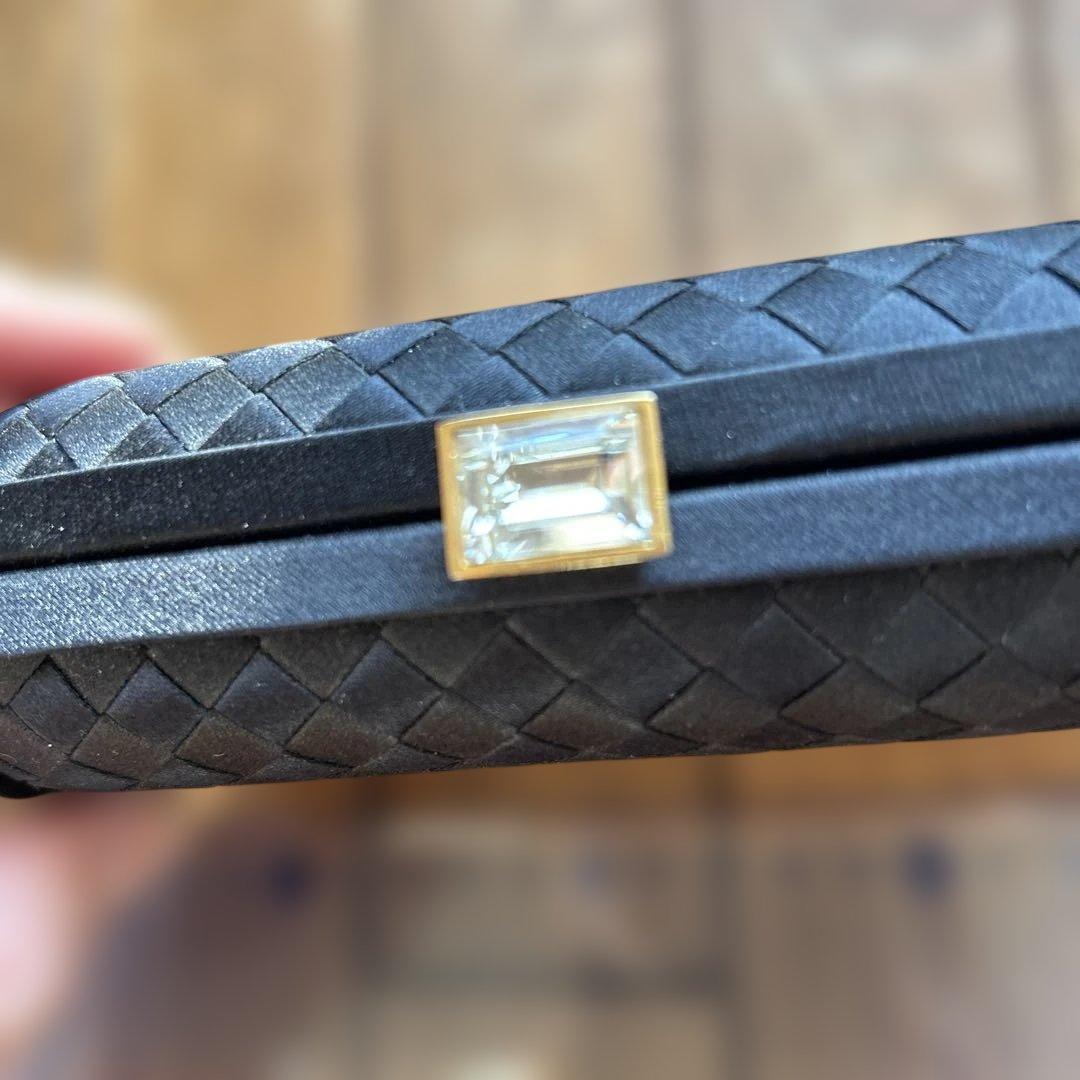 Bottega Venetaブラック 編み込みレザー クラッチバッグ