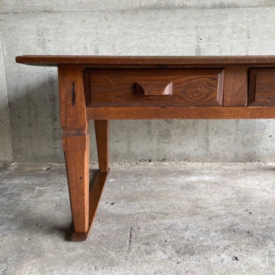 古い味のある文机 座卓 テーブル 引き出し 木製 和風 家具 古道具 レトロ