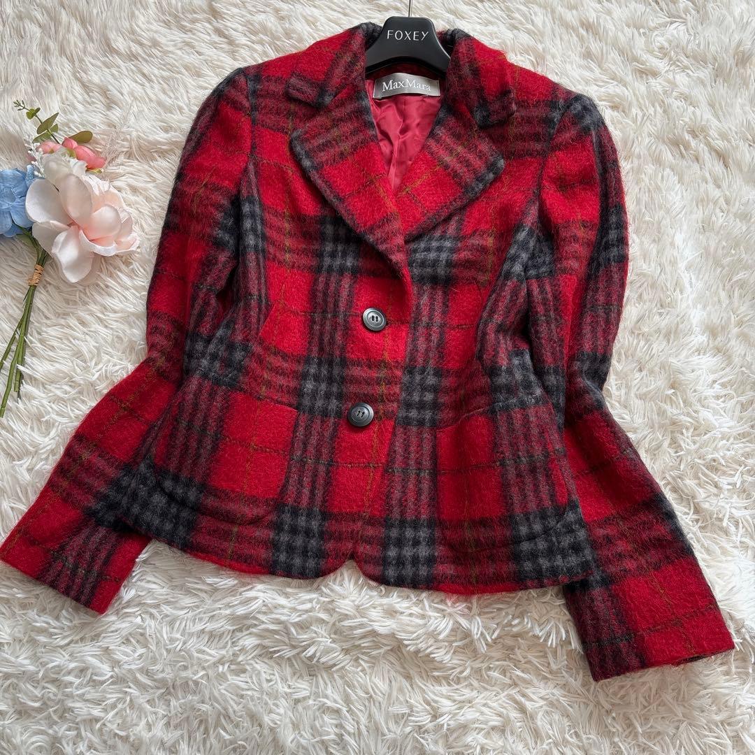 美品♡ マックスマーラ　テーラードジャケット　チェック柄　モヘヤ混　38