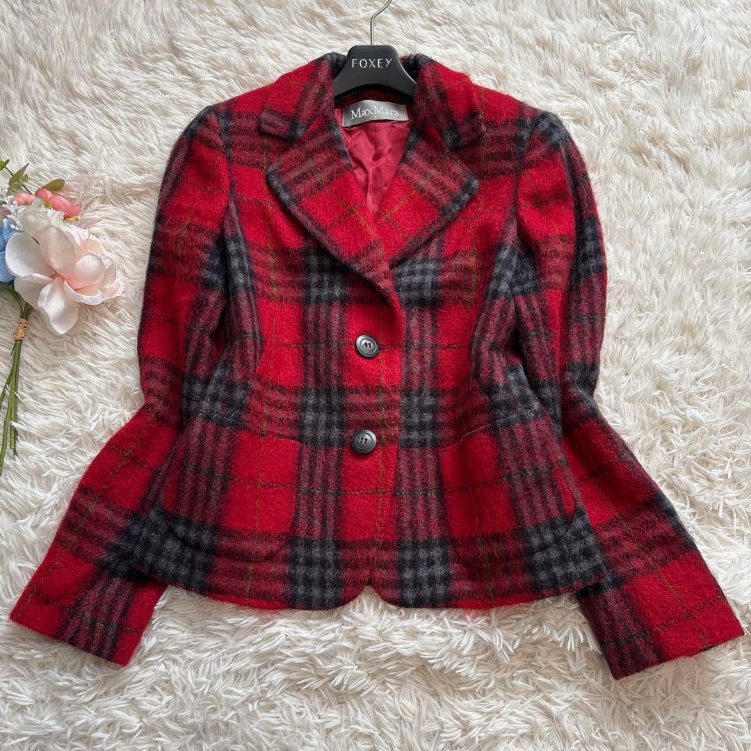 美品♡ マックスマーラ　テーラードジャケット　チェック柄　モヘヤ混　38