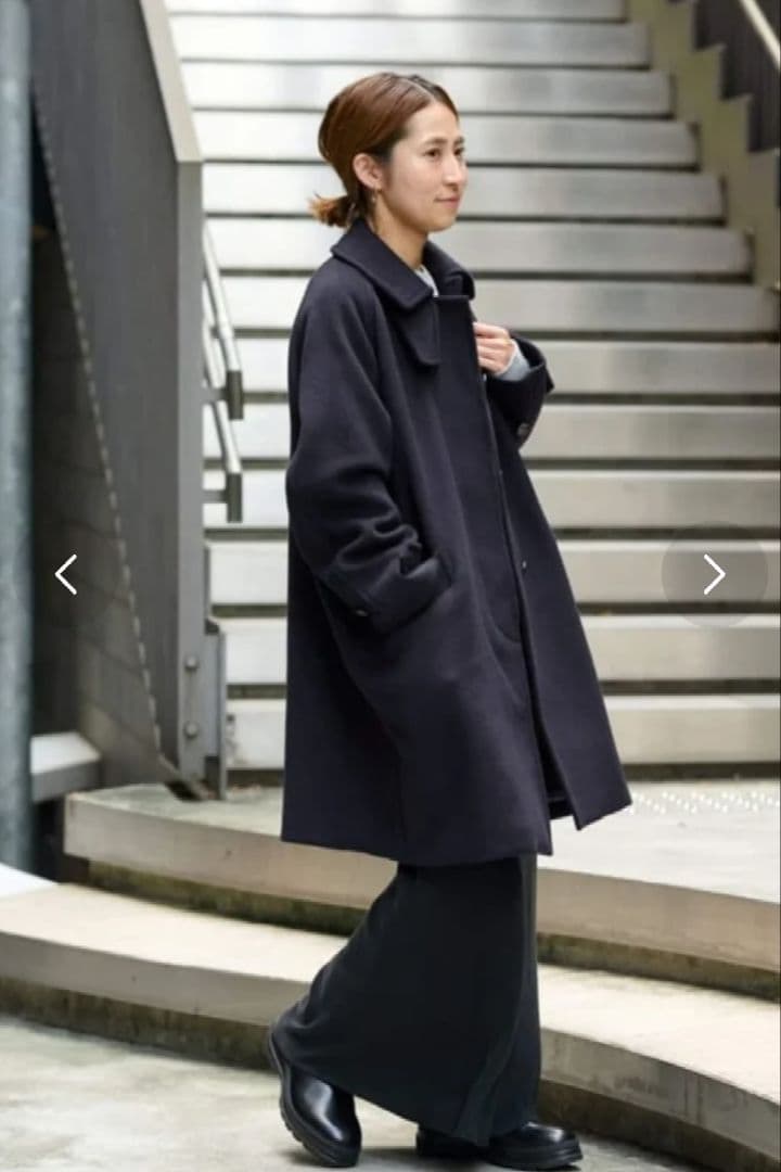 【美品】FRAMeWORK ラムウールMIXシャルムバルカラーコート ネイビー