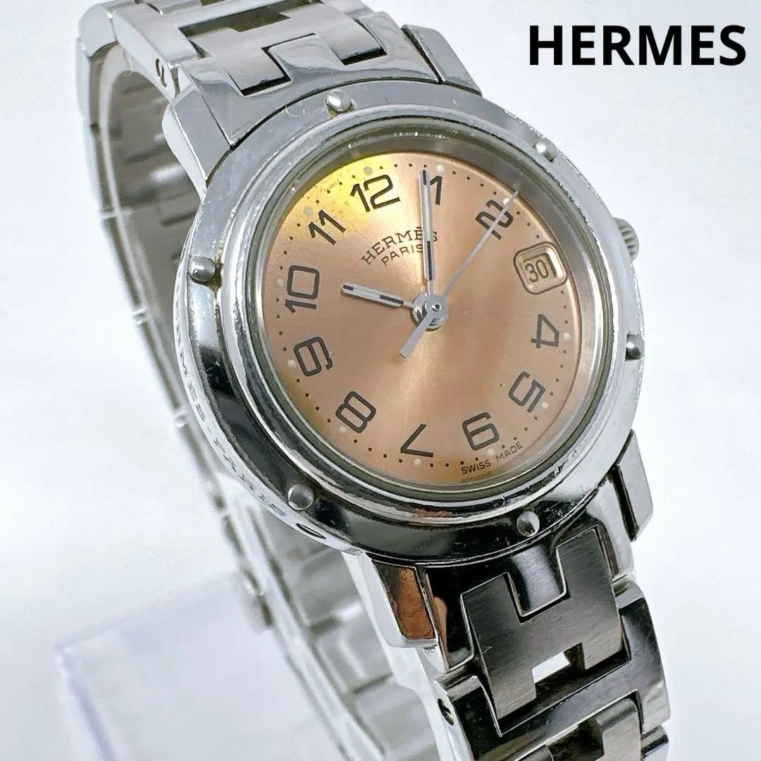 稼働 エルメス Hermes 腕時計 クリッパーピンク文字盤 CL4.210