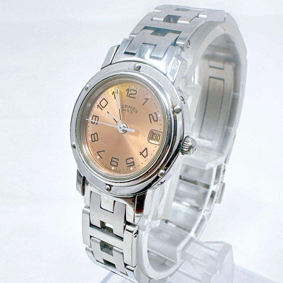 稼働 エルメス Hermes 腕時計 クリッパーピンク文字盤 CL4.210