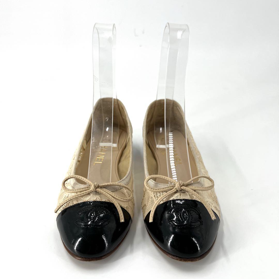 シャネル　パンプス　ココマーク　バレエシューズ　バイカラー　レース　35 1/2