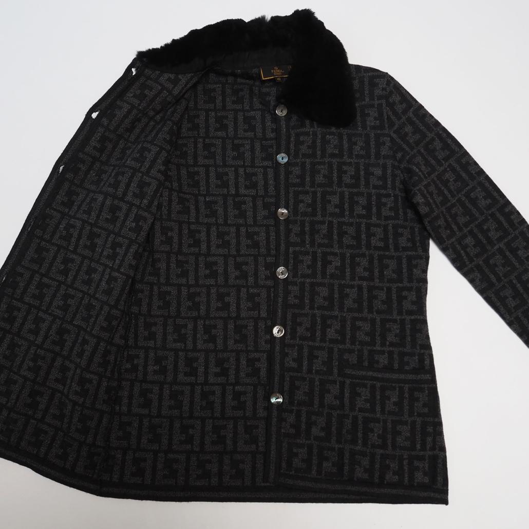 80s 90s FENDI ズッカ柄 ラビットファー ロゴ総柄ニットコート 42